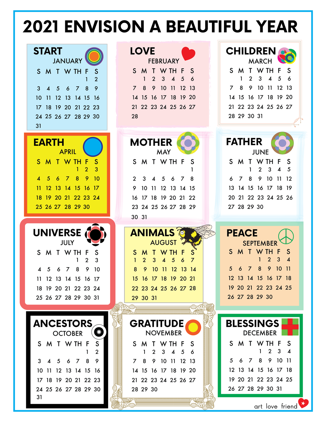 2021 Art Love Friend Envision calendar image.