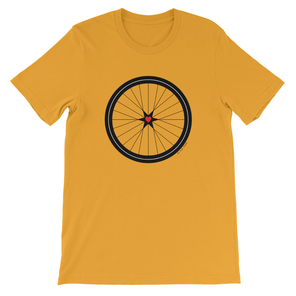 Image of BICYCLE LOVE - Short-Sleeve Unisex T-Shirt - mustard COLOR OPTION by Art Love Friend.