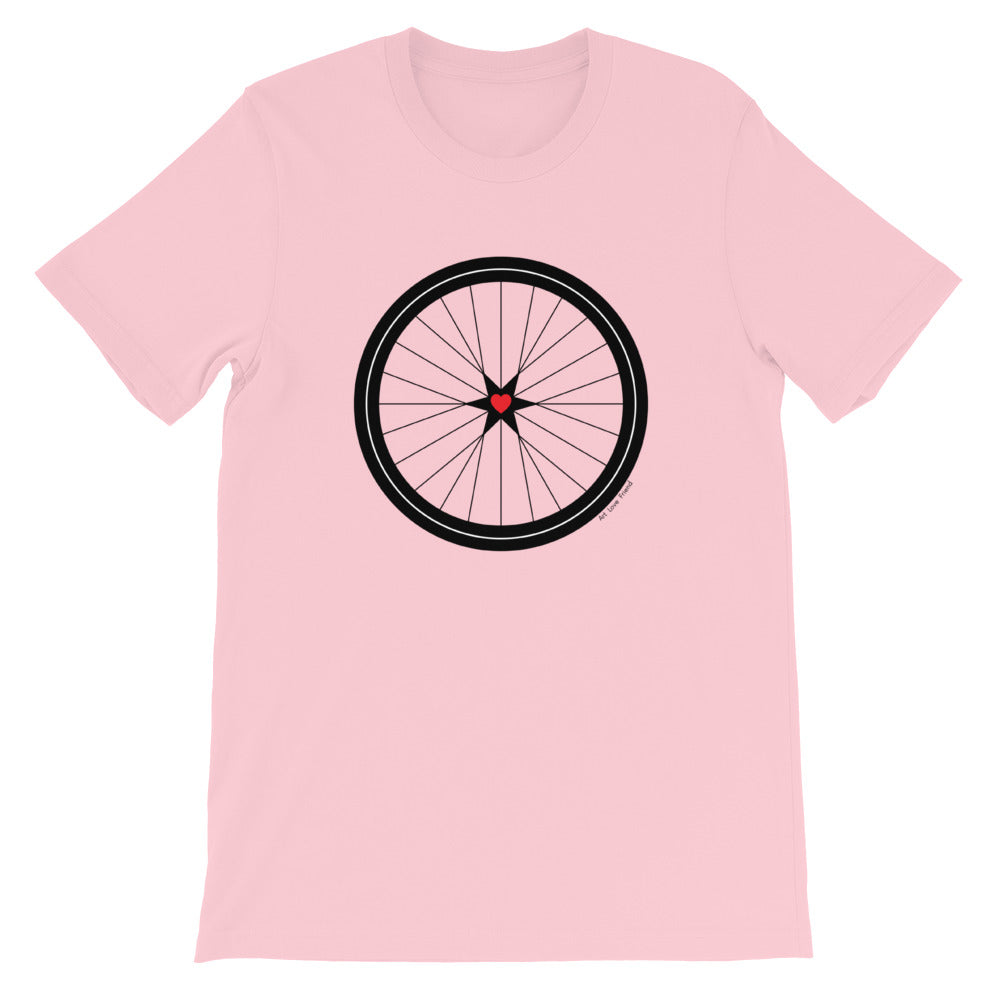 Image of BICYCLE LOVE - Short-Sleeve Unisex T-Shirt - pink COLOR OPTION by Art Love Friend.