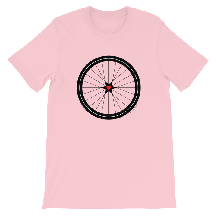 Image of BICYCLE LOVE - Short-Sleeve Unisex T-Shirt - pink COLOR OPTION by Art Love Friend.