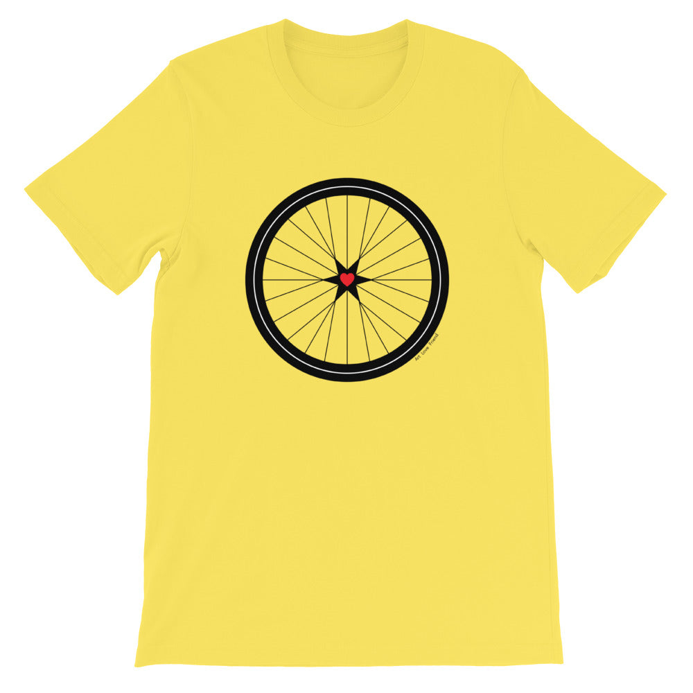 Image of BICYCLE LOVE - Short-Sleeve Unisex T-Shirt - yellow COLOR OPTION by Art Love Friend.