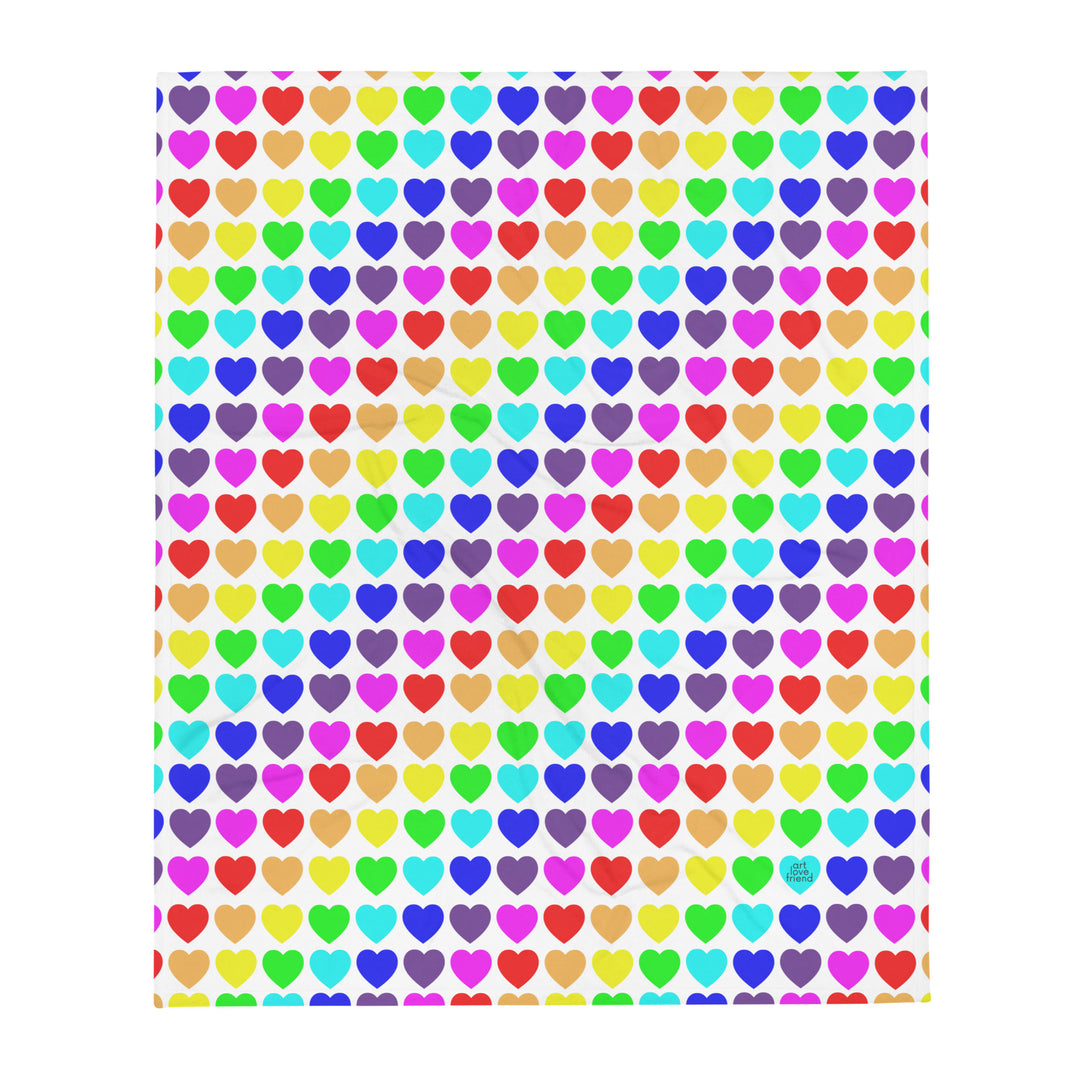 Rainbow hearts throw blanket by Art Love Friend full image. 